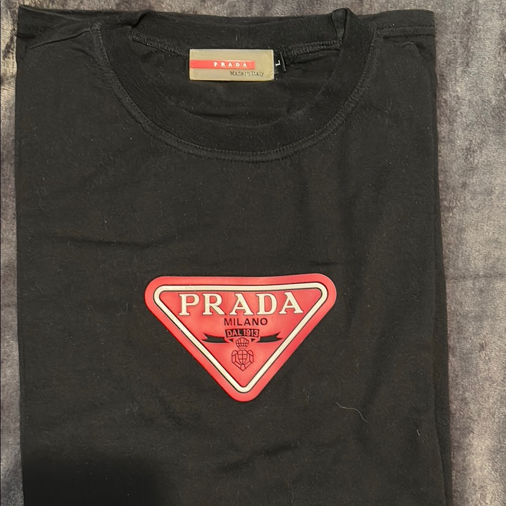 Prada Black Tee with Red Emblem
